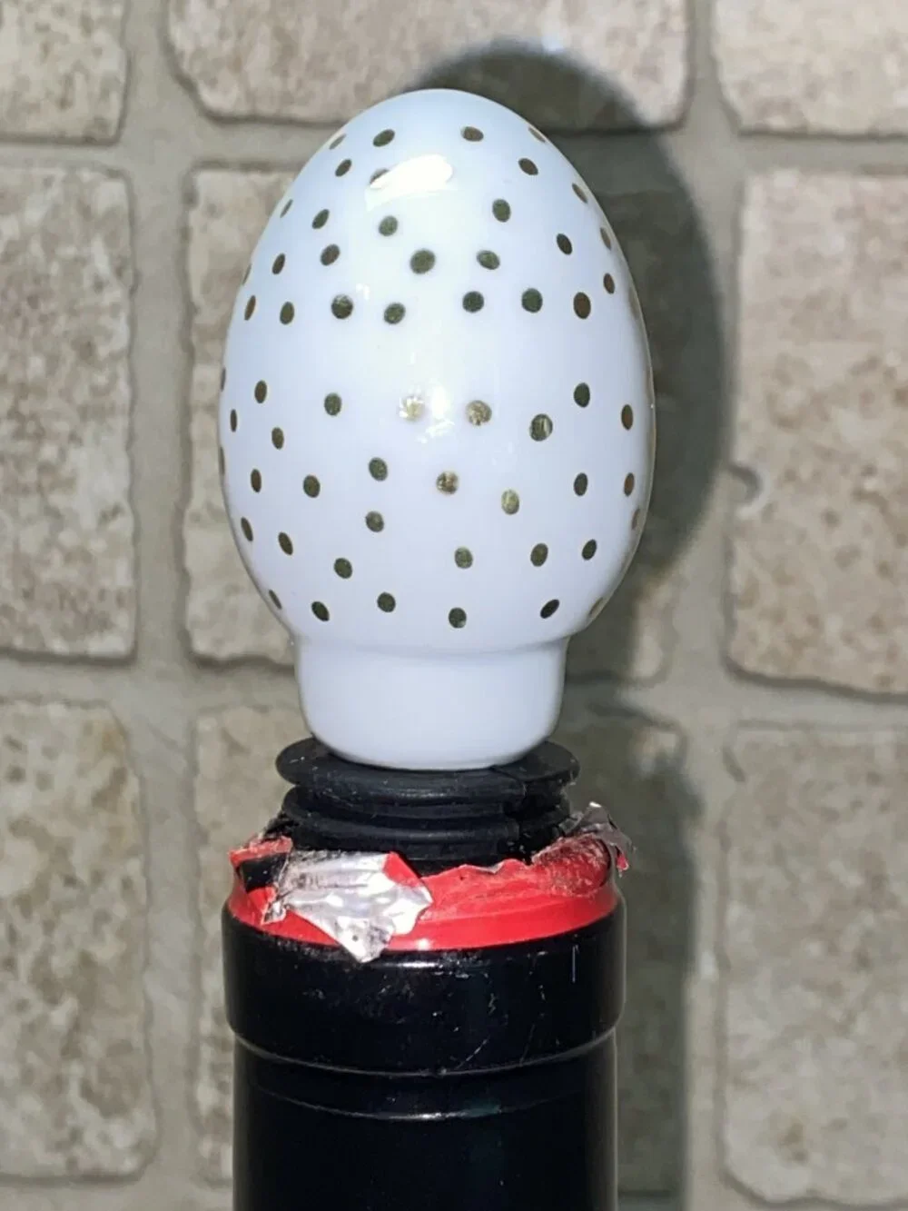 Wine Bottle Stopper-White Glazed Porcelain Egg w/Gold Polka Dots, by Threshold